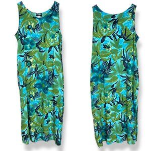 Vintage Floral Dress Sleeveless Casual Summer 90s Green Blue‎ Plus Size 2X Women